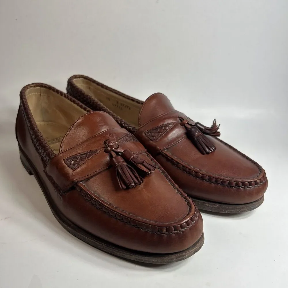 Allen Edmonds Mens Shoes Size 10 Maxfield Brown Leather Tassel Loafers Braided